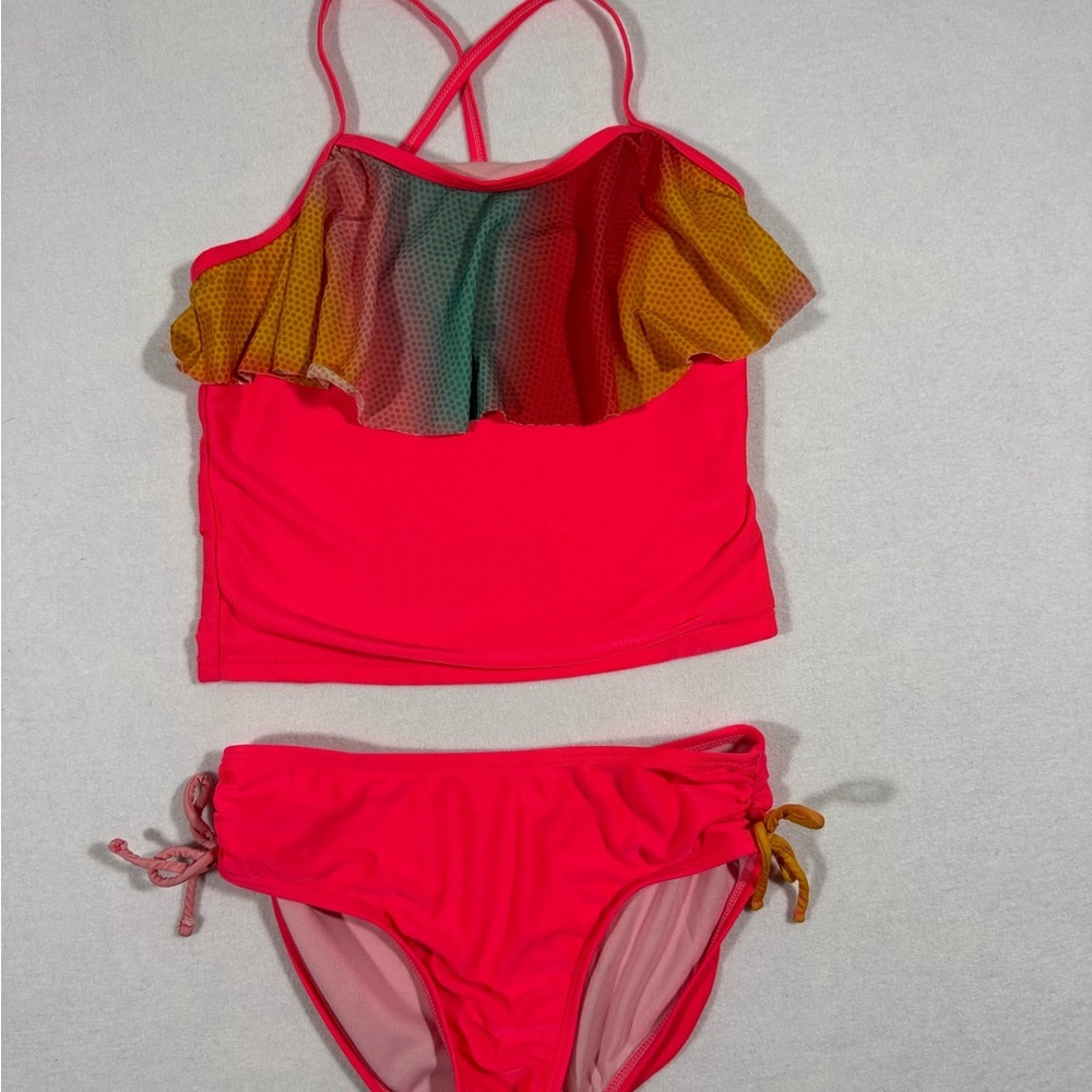 Car & Jack Girls' Two-Piece Swimsuit with Rainbow Ruffle